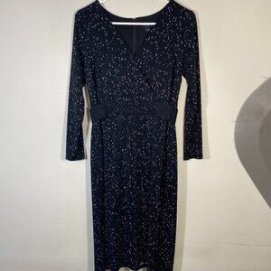 Ann Taylor: Black V-Neck Dressy Dress with Scattered White Dots - Size 2